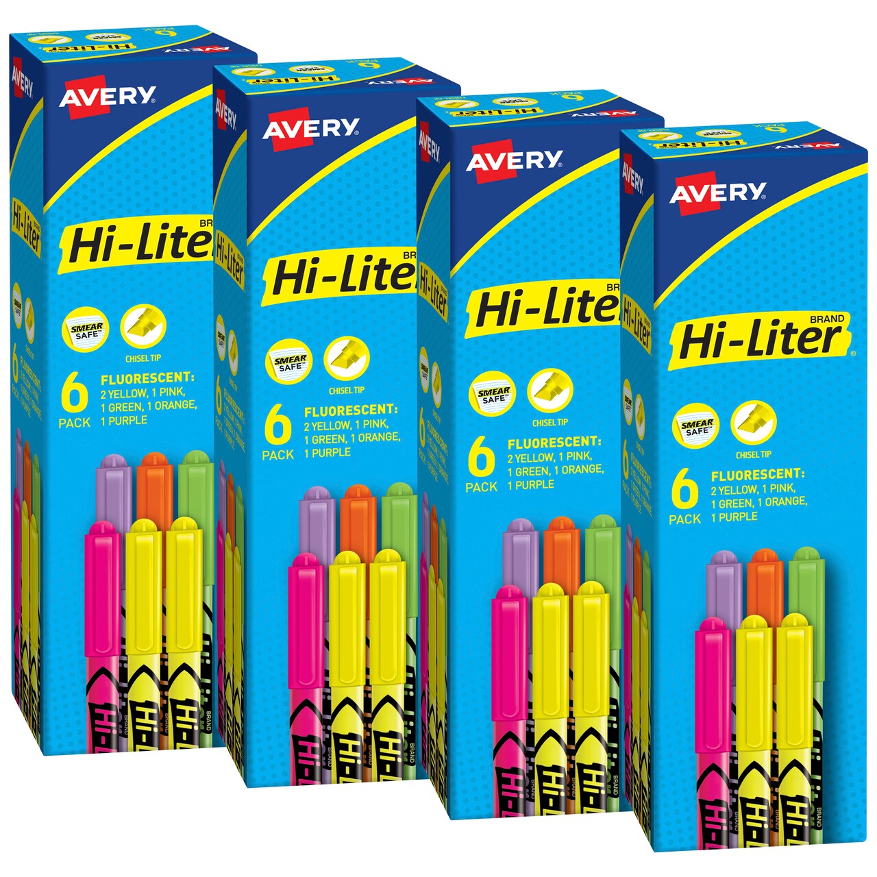 Avery Pen-Style Highlighters, 6 Assorted Colors Per Pack, 4 Packs, 24 Highlighters Total (23565)